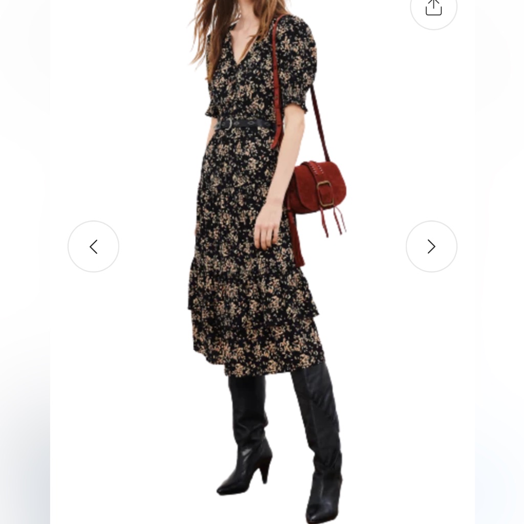 Ba&Sh Vika Black Floral Ruffled Midi Dress Size S
